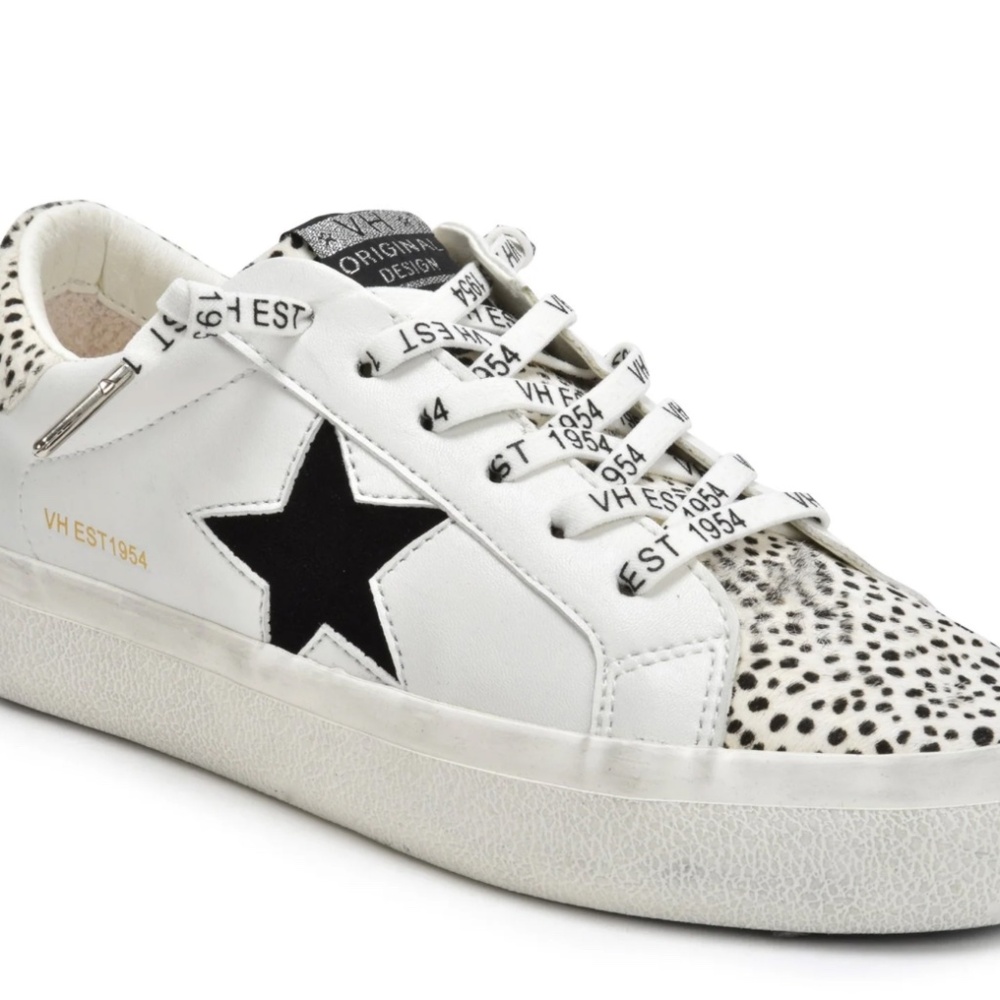 Vintage Havana FOREVER White Sneakers Black Star Cheetah Animal Print size 10-11